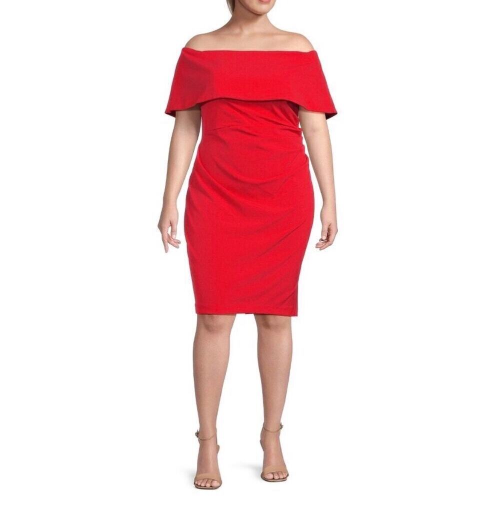 Vince Camuto Off the Shoulder Ruched Sheath Popover Cocktail Dress Red Size 18W